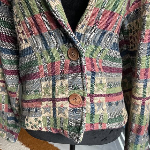 Vintage Blazer Medium New Identity Americana Stars Stripes Patriotic Tapestry - Picture 3 of 11